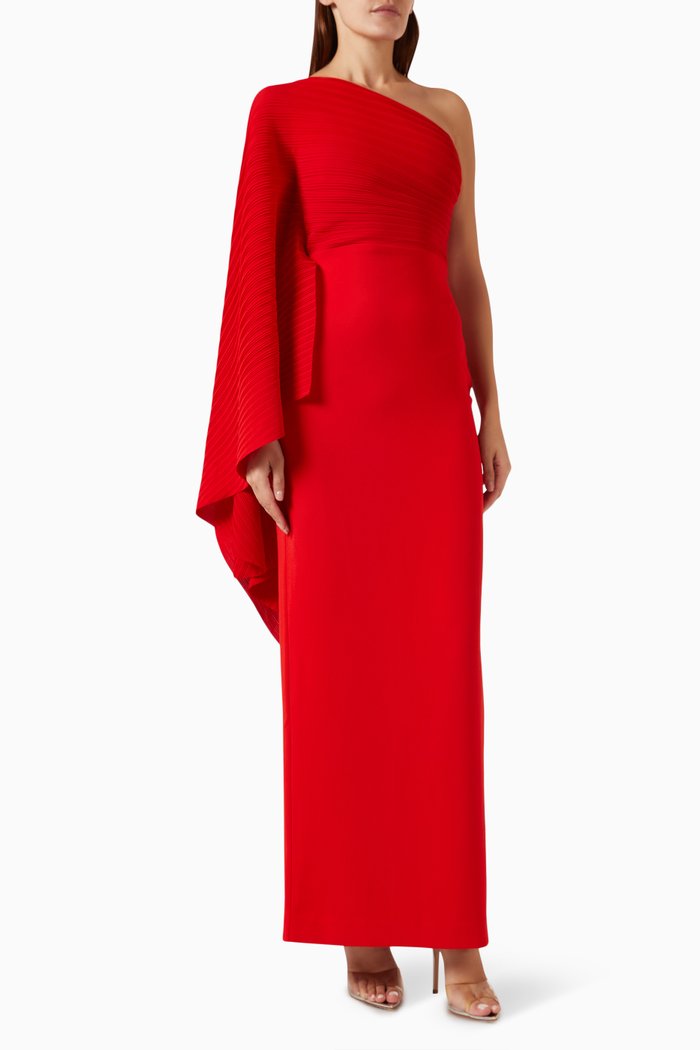 Lillia One-shoulder Maxi Dress in Chiffon & Crepe, Red