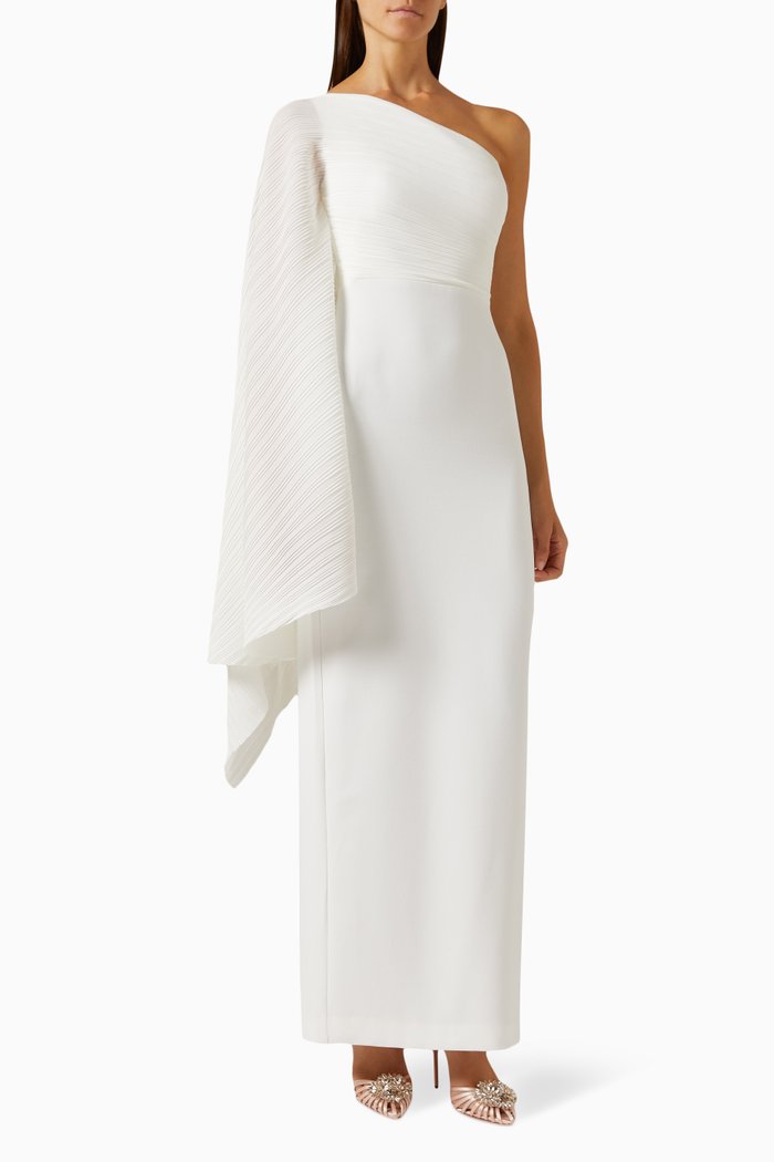 Lillia One-shoulder Maxi Dress in Chiffon & Crepe, White