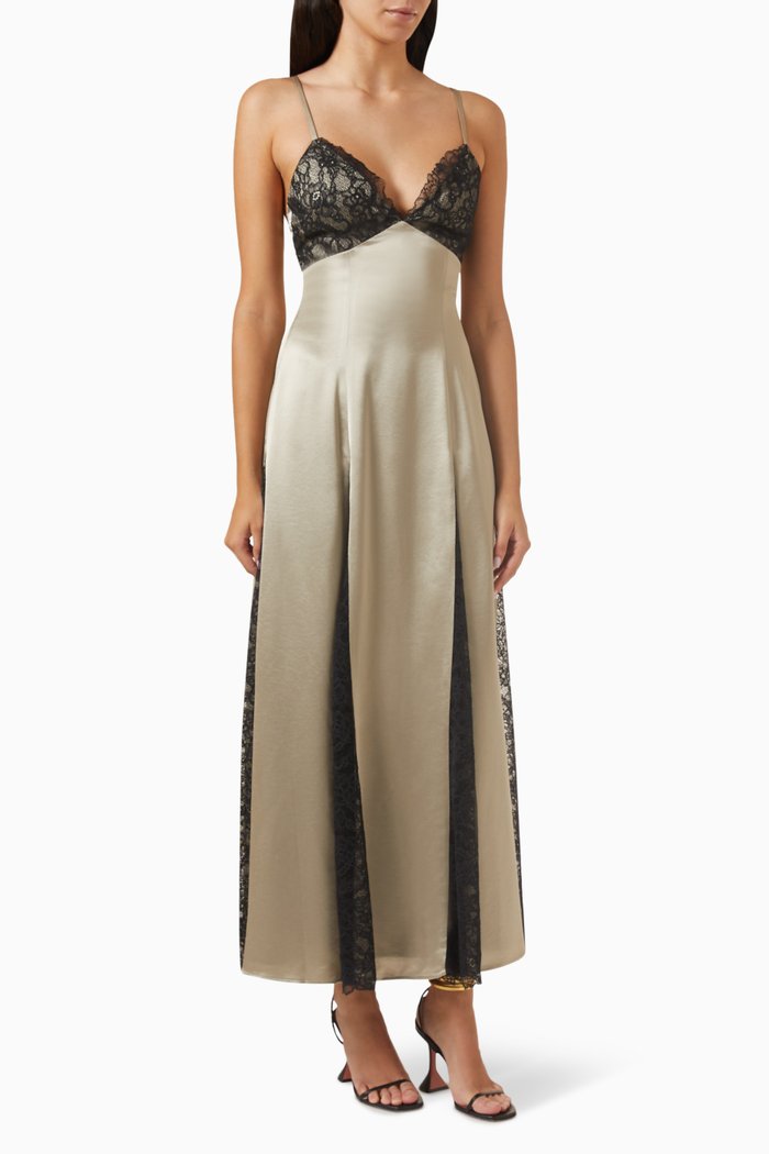 

Nora Maxi Dress in Satin & Lace, Neutral