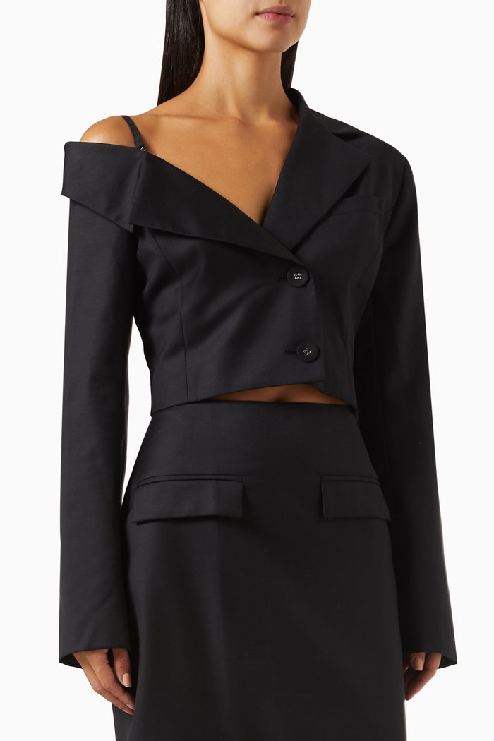 

Carter Blazer Cropped Top in Wool, Black