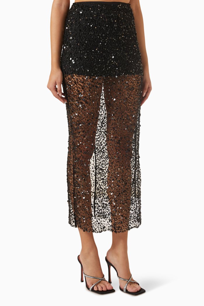 

Irena Sequin-embellished Midi Skirt, Black