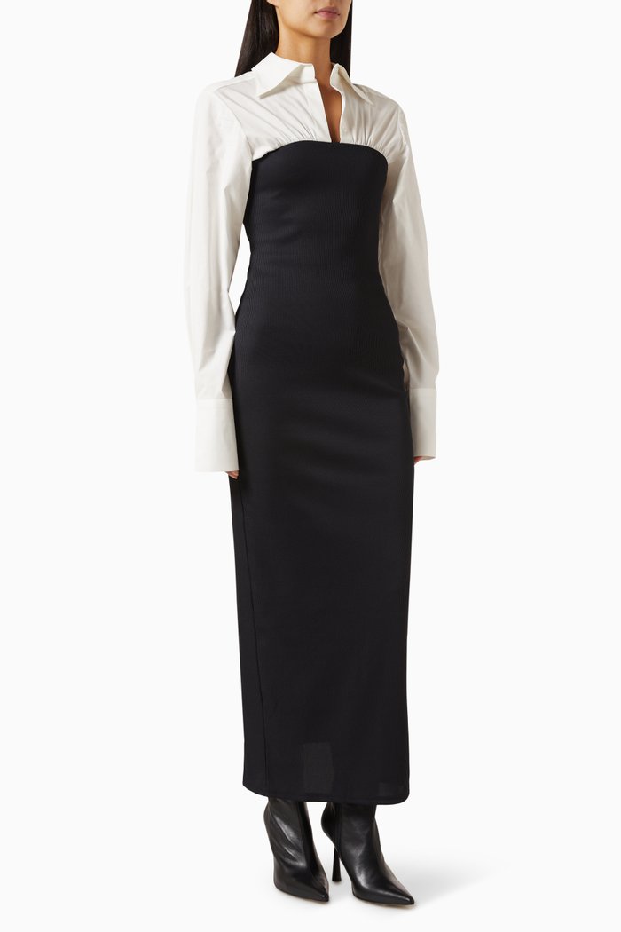 

Austen Hybrid Maxi Dress in Cotton-poplin & Jersey, Black