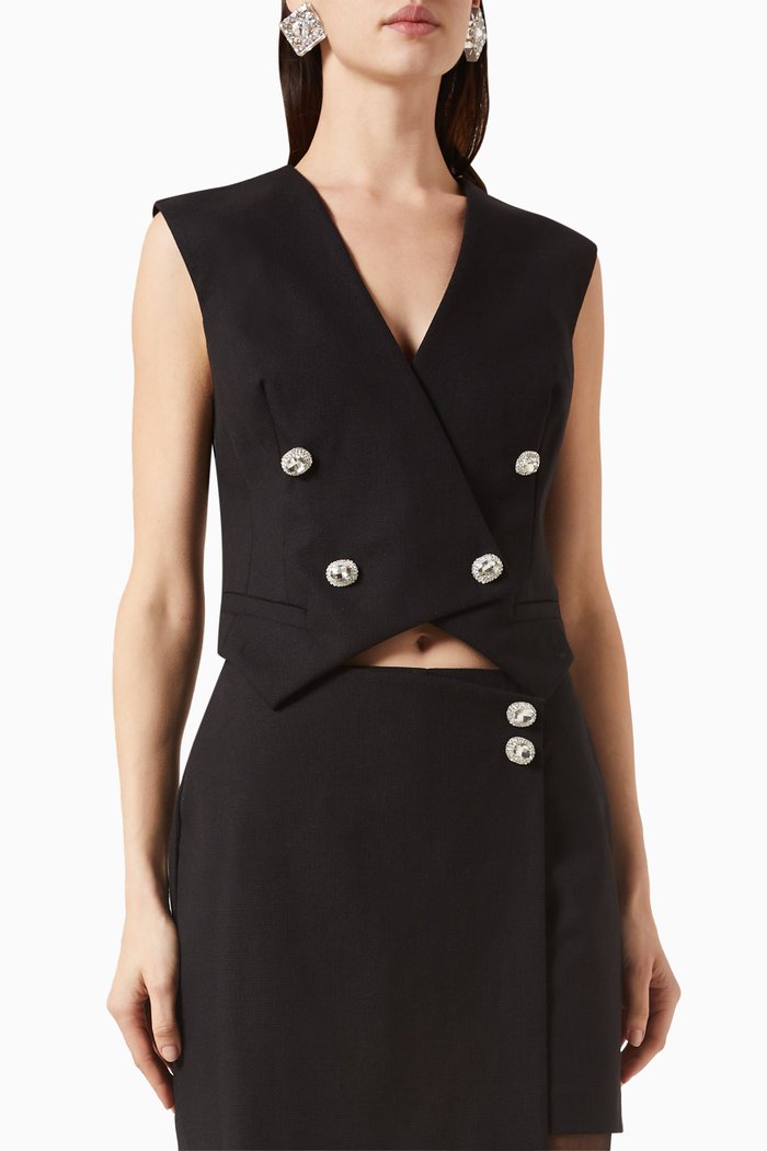 

Crystal-embellished Vest in Linen, Black