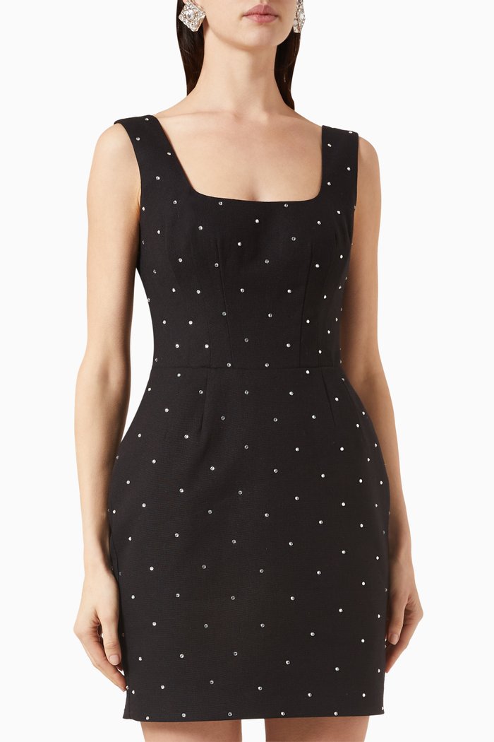 

Crystal-embellished Mini Dress in Linen, Black