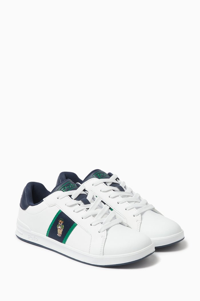 

Junior Heritage Court II Bear Sneakers in Faux Leather, White