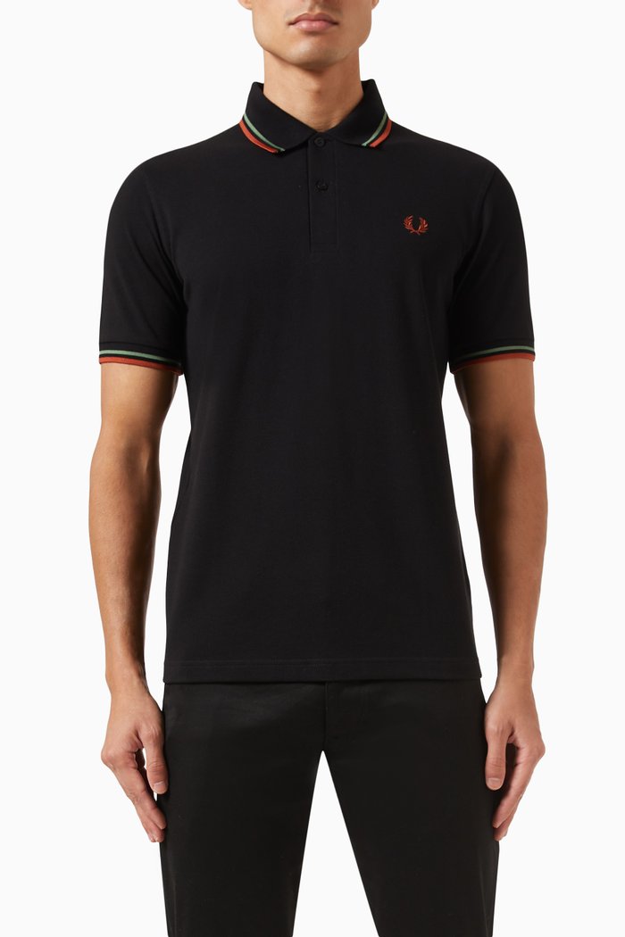 Twin Tipped Polo Shirt in Cotton Piqué, Black