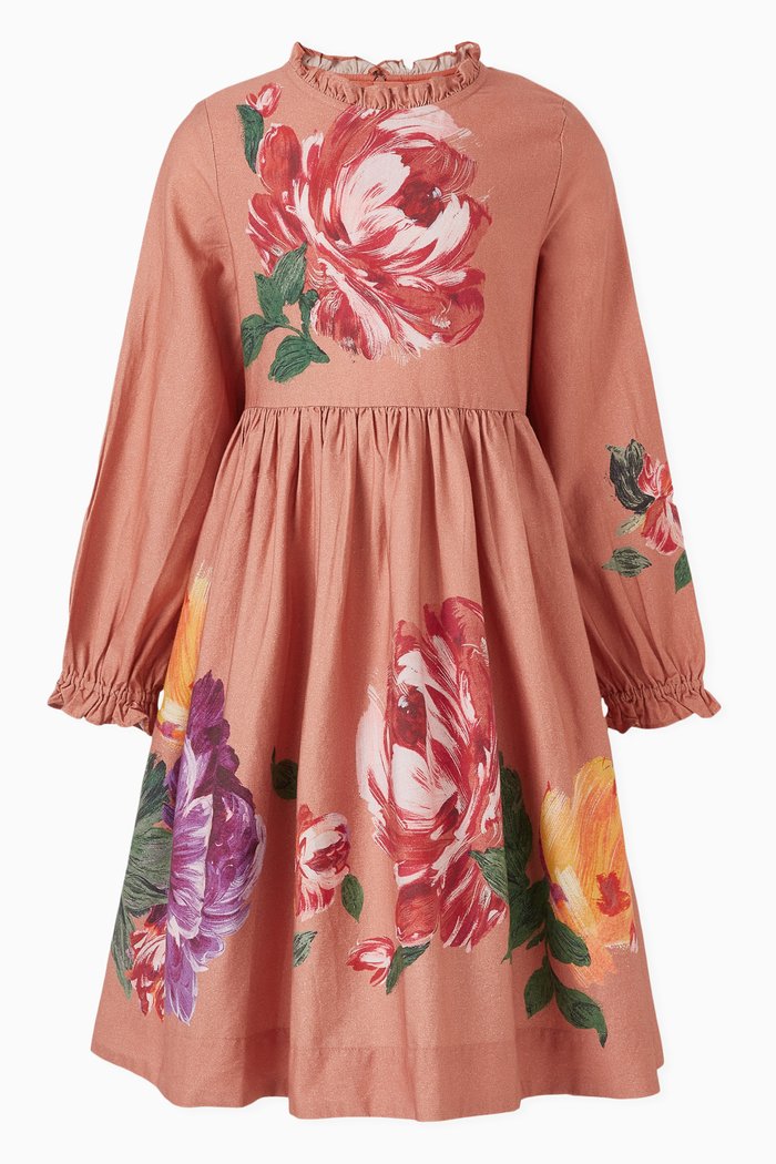Cami Falling Flowers Dress in Cotton, Pink