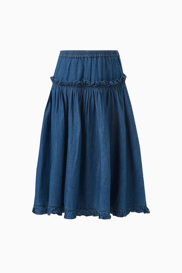 

Berit Washed Denim Skirt in Organic Cotton, Blue