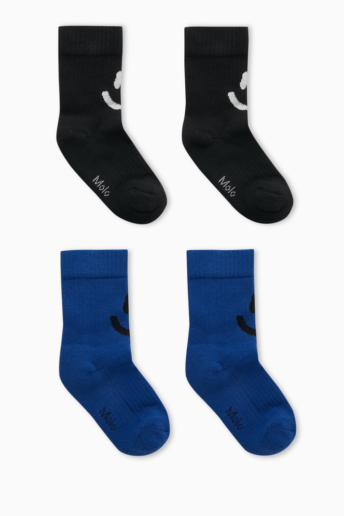 

Norman Smiley Socks in Cotton-Blend, Pack of Two, Blue