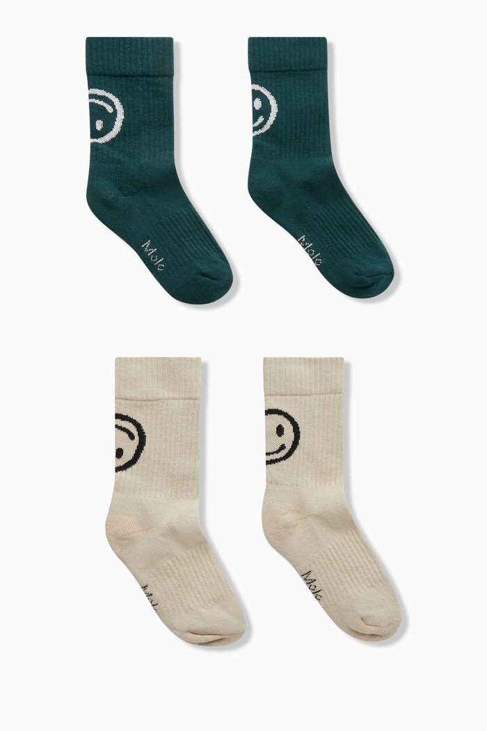 

Norman Smiley Socks in Cotton-Blend, Pack of Two, White