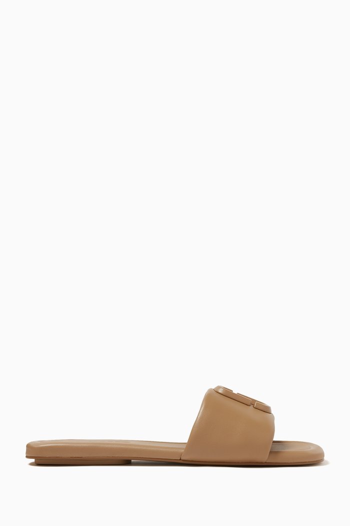 The J Marc Slide Sandals in Leather, Brown