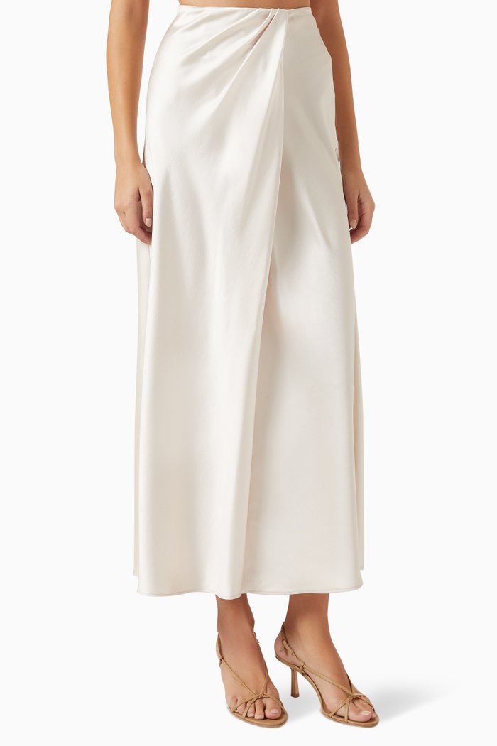 

Draped Maxi Skirt in Satin, Neutral