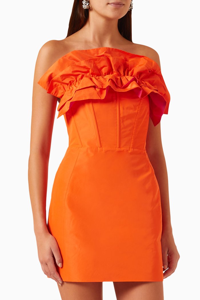 

Bariore Ruffled Mini Dress in Taffeta, Orange