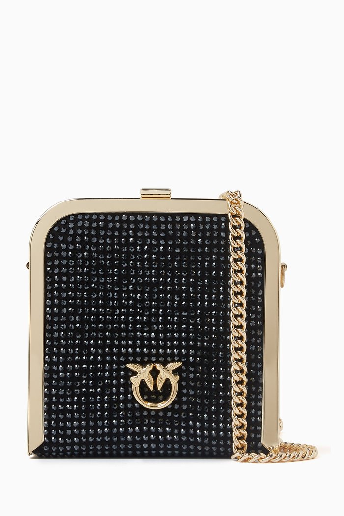 

Box Clutch Crossbody Bag in Rhinestones, Black