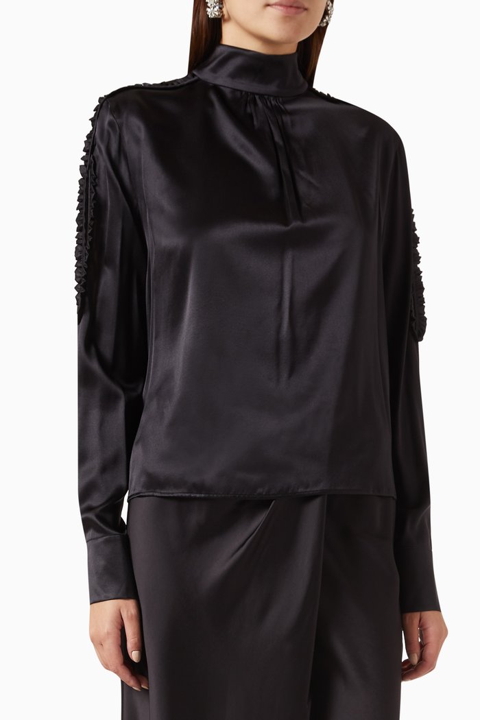 

Buck Ruched Top in Silk-satin, Black