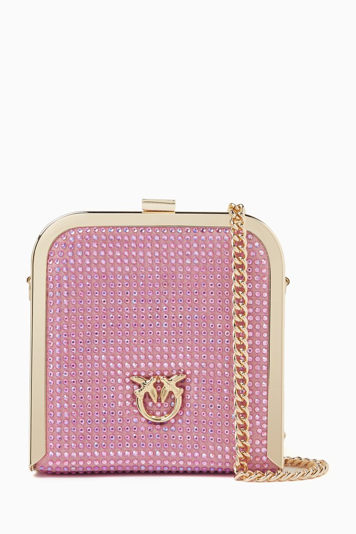 

Box Clutch Crossbody Bag in Rhinestones, Purple