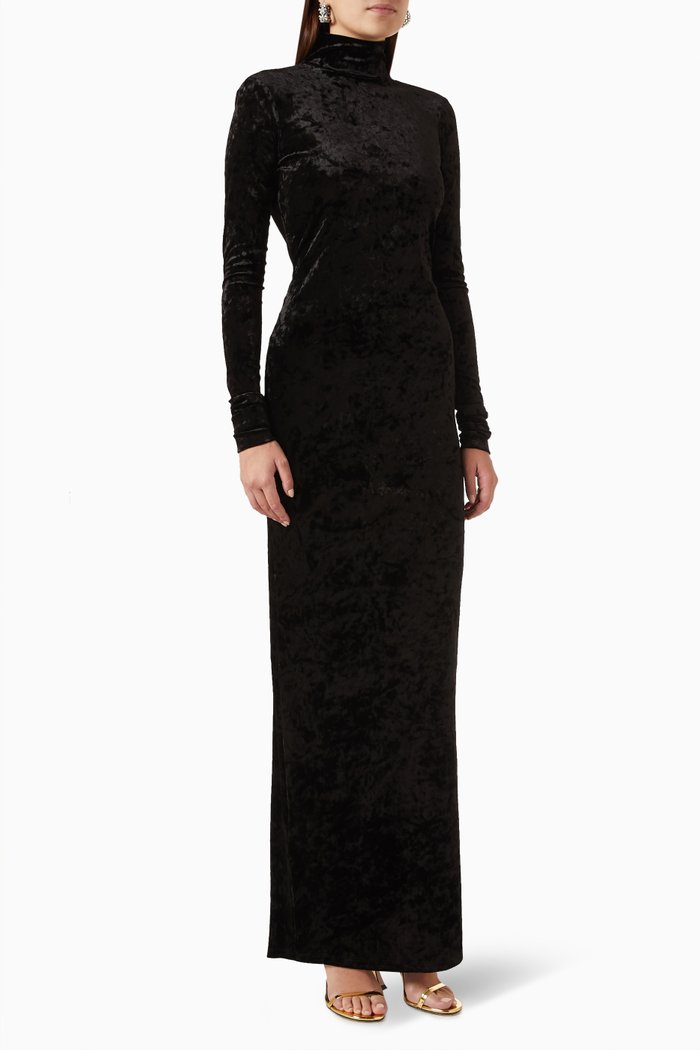 

Axel Open-back Maxi Dress in Velvet, Black