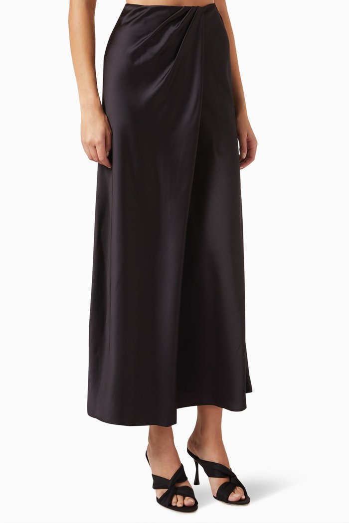 

Draped Maxi Skirt in Satin, Black