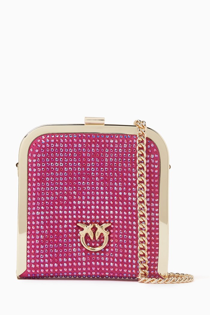 

Box Clutch Crossbody Bag in Rhinestones, Purple
