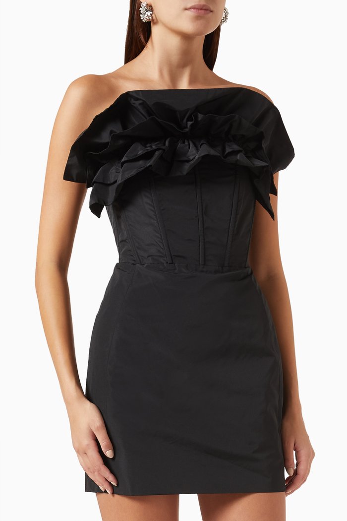 

Bariore Ruffled Mini Dress in Taffeta, Black