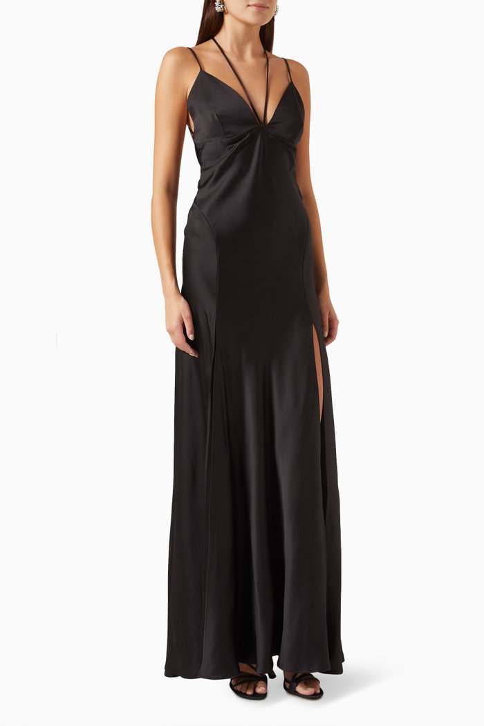 

Fissione Maxi Slip Dress in Satin, Black
