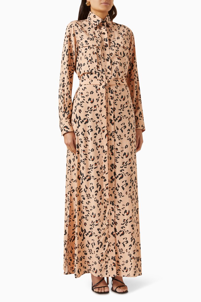 

Aline Animal-print Maxi Shirt Dress in Cotton-viscose, Multicolour