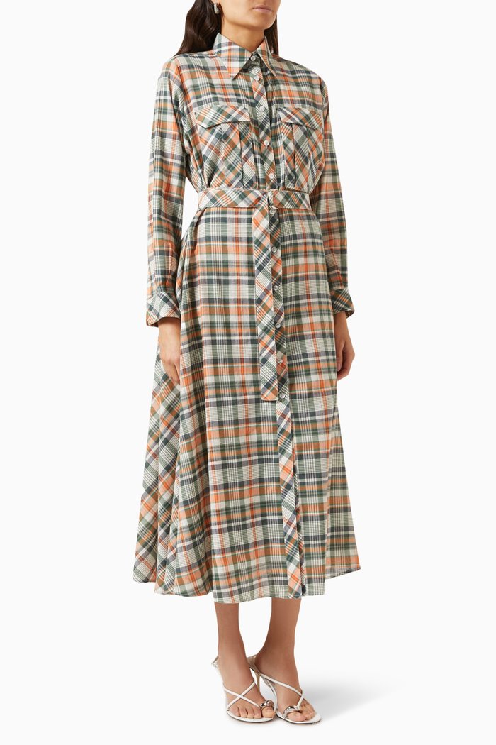 

Plaid Belted Midi Dress in Cotton, Multicolour