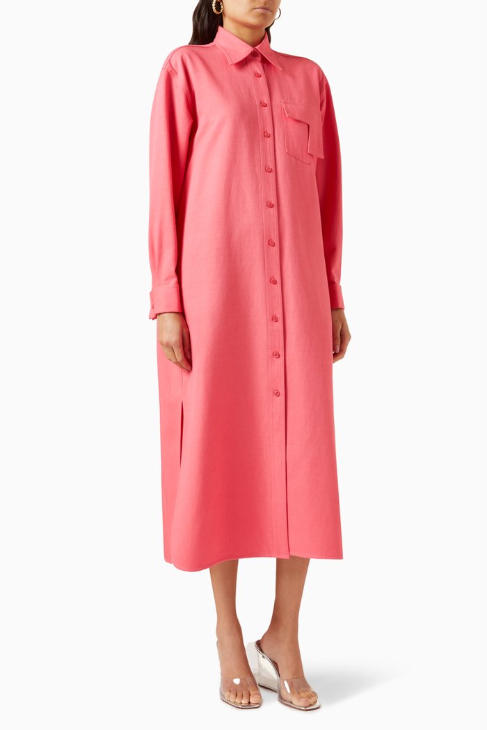 

Bubble-gum Shirt Dress in Cotton-blend, Pink