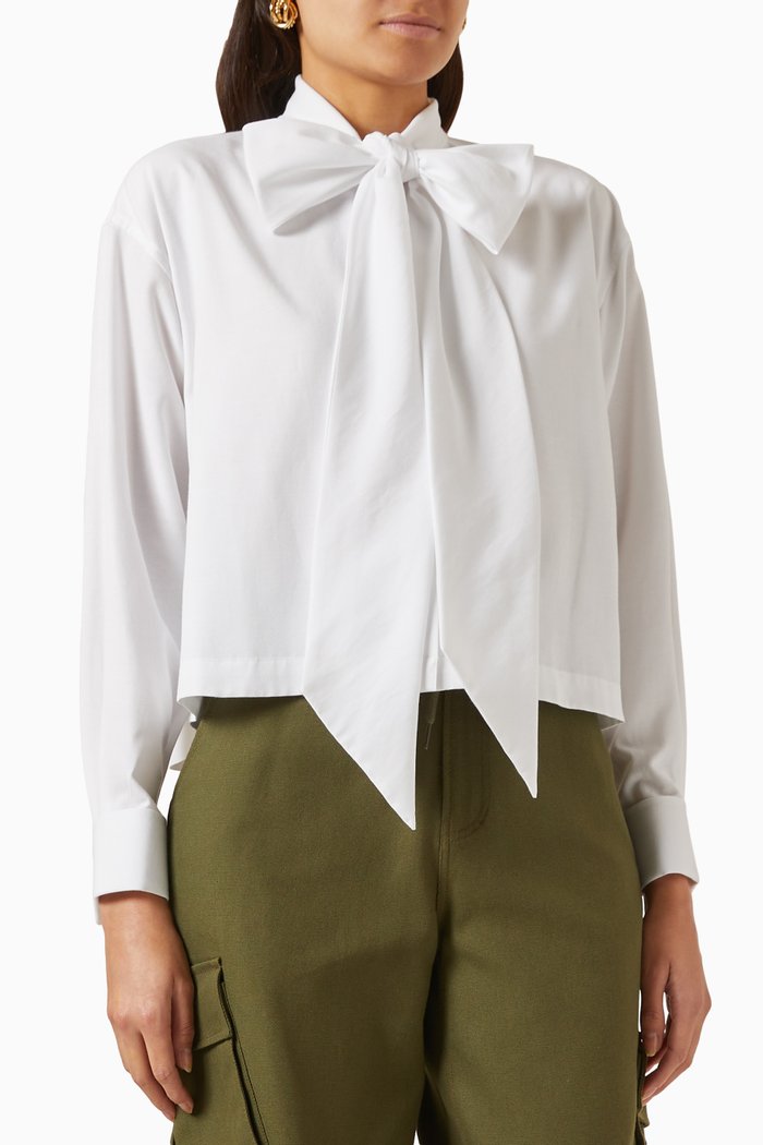 

Bow Long-sleeve Top, White
