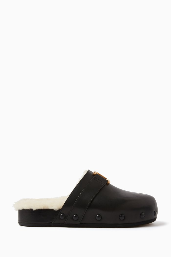 

Marcie Slippers in Shiny Calfskin & Shearling, Black
