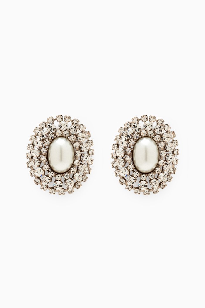 

Crystal & Pearl Oval Clip-on Earrings, Silver