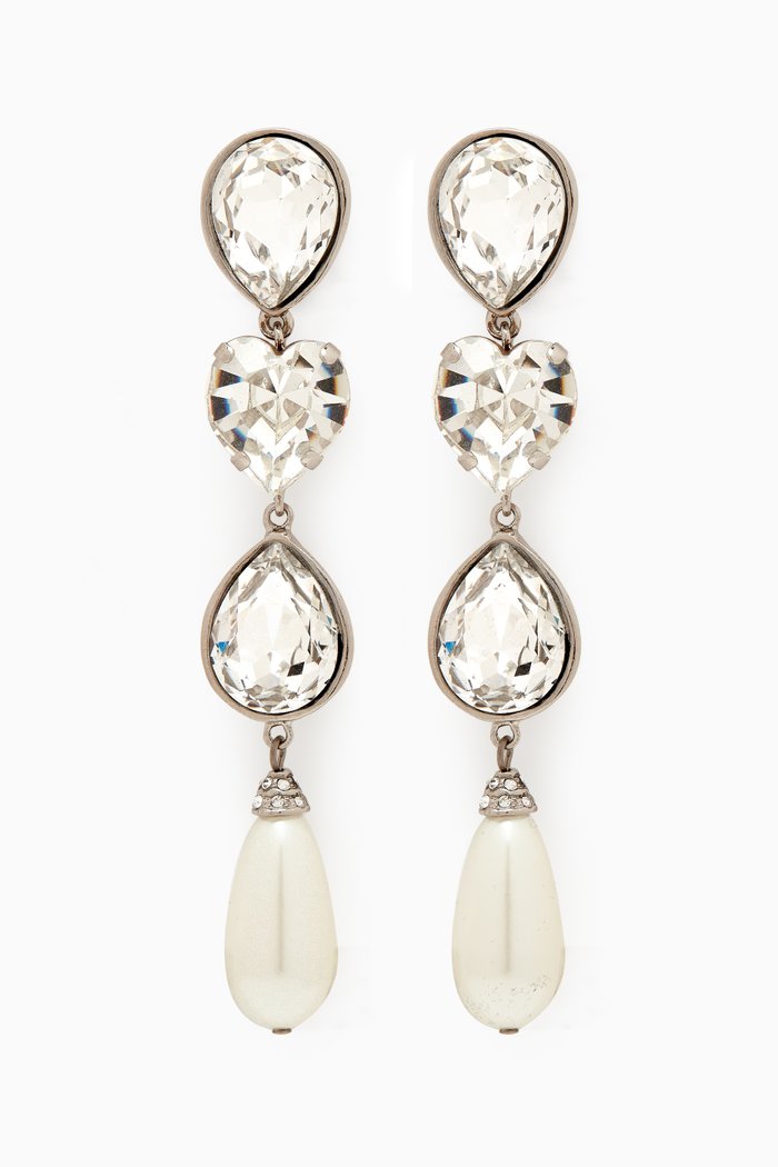 

Crystal & Pearl Drop Clip-on Earrings, Silver