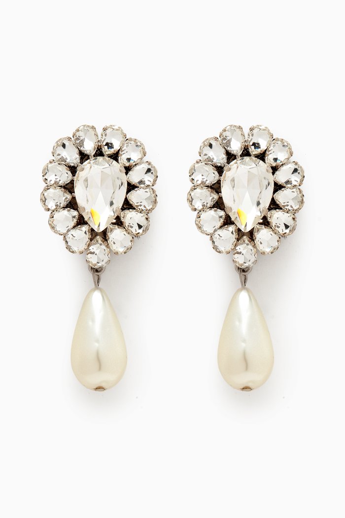 

Crystal & Pearl Drop Clip-on Earrings, Silver