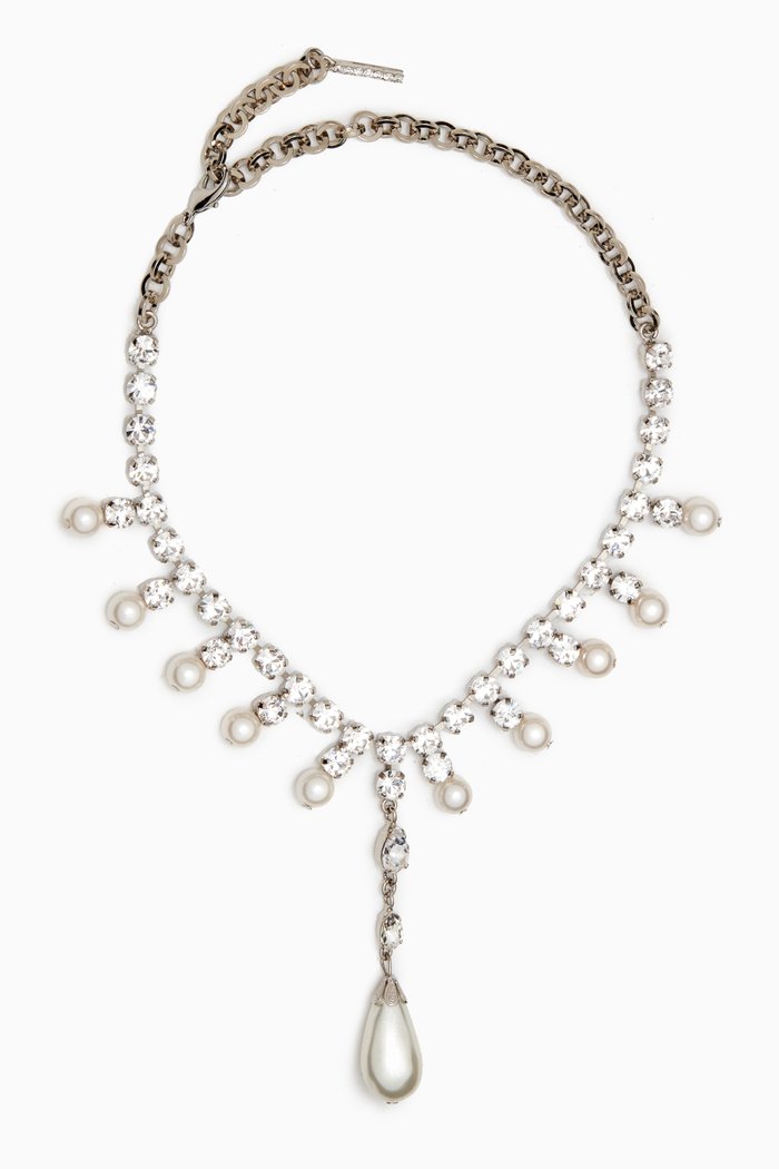 

Crystal & Pearl Pendant Choker Necklace, Silver