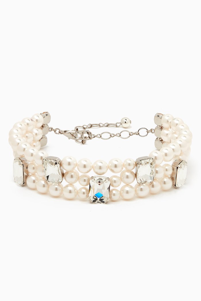 

Triple-layer Crystal & Pearl Choker Necklace, Silver