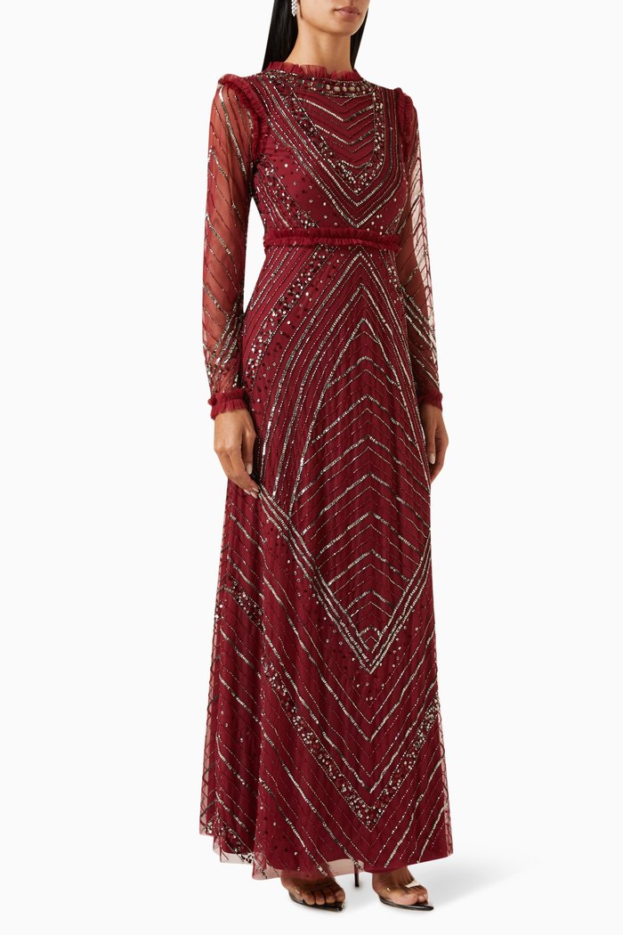

Embellished Maxi Dress in Tulle, Purple