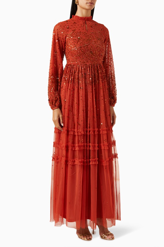 

Embellished Maxi Dress in Tulle, Orange