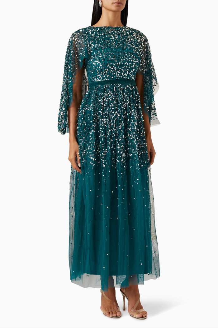 

Embellished Maxi Dress in Tulle, Blue