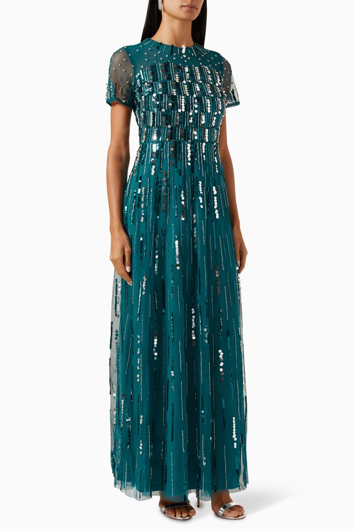 

Sequin-embellished Maxi Dress in Tulle, Blue