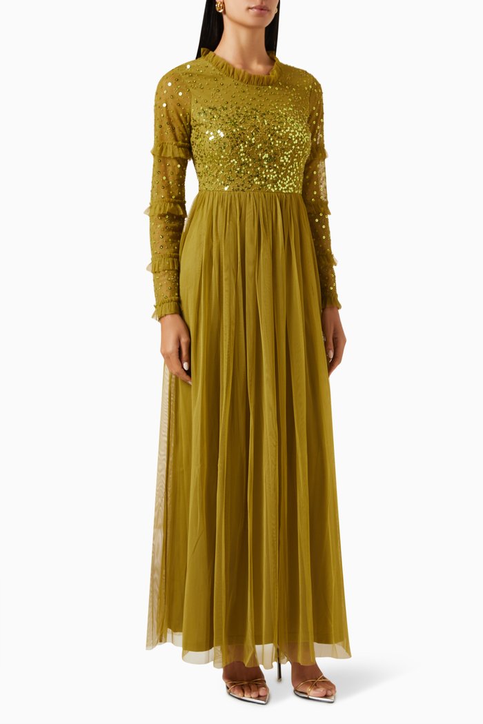 

Embellished Maxi Dress in Tulle, Green