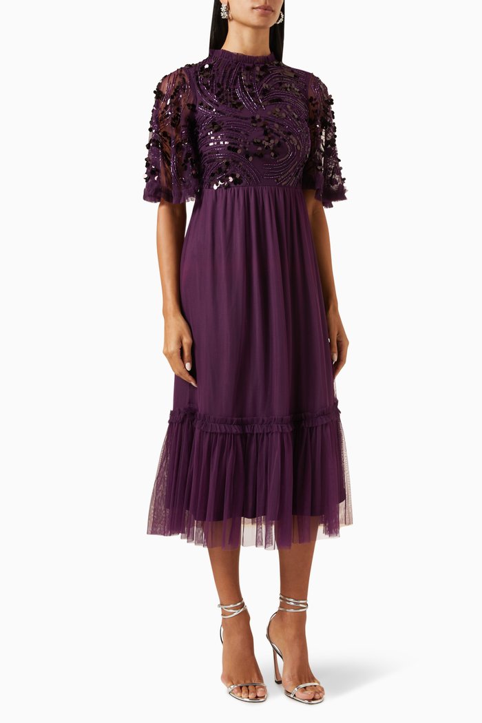 

Embellished Midi Dress in Tulle, Purple