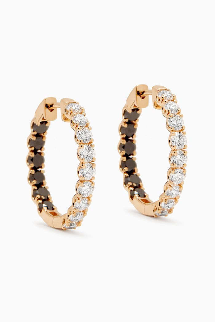 Crescent Black & White Diamond Hoops in 18kt Gold