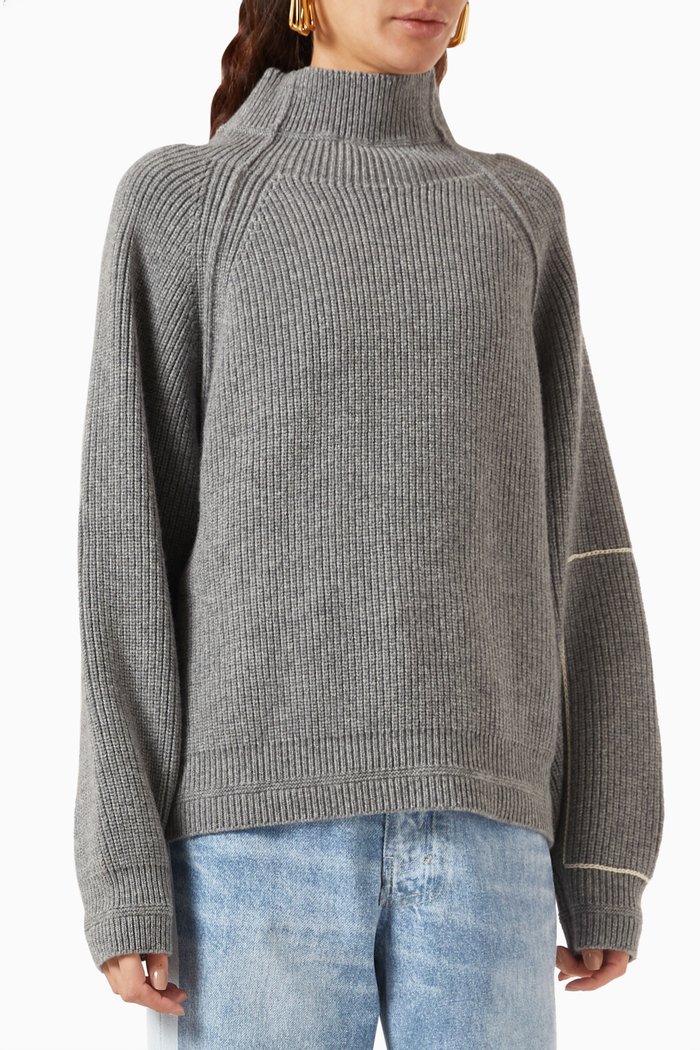 

Oversized Polo Neck Sweater in Lambwool, Grey