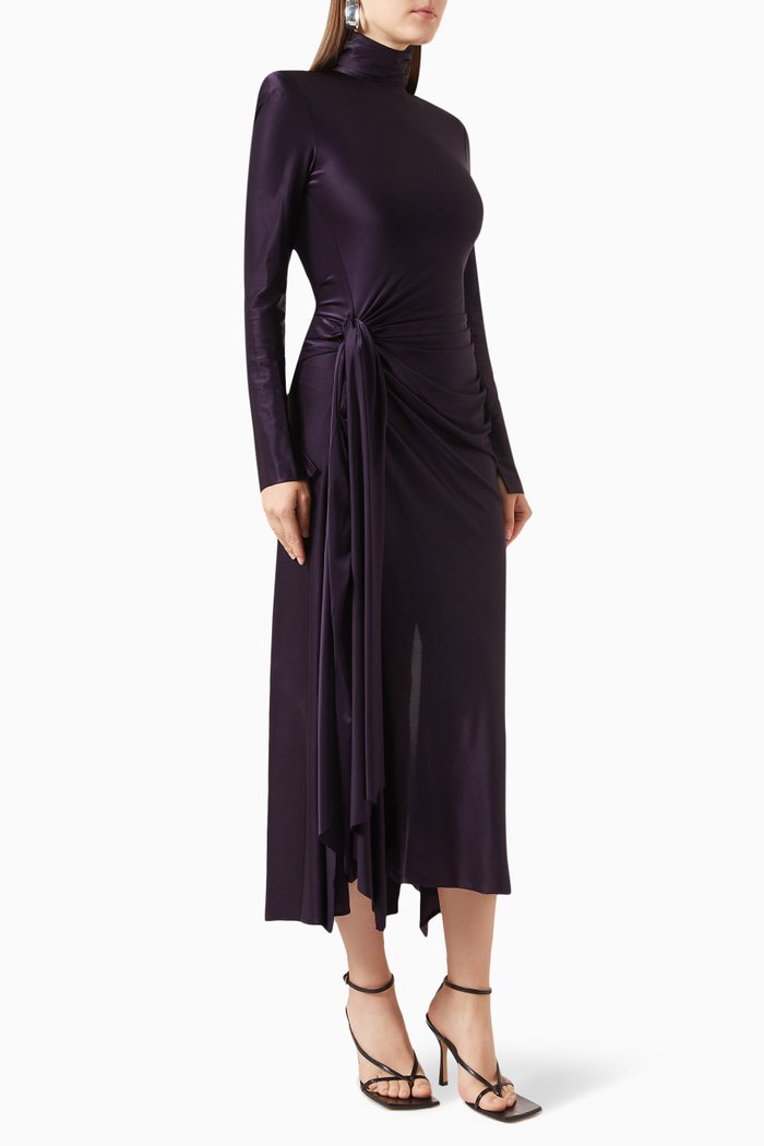 

High-neck Midi Dress in Jersey, Purple