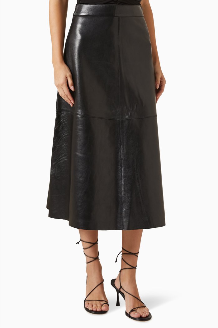 

Gardenia A-line Midi Skirt in Leather, Black