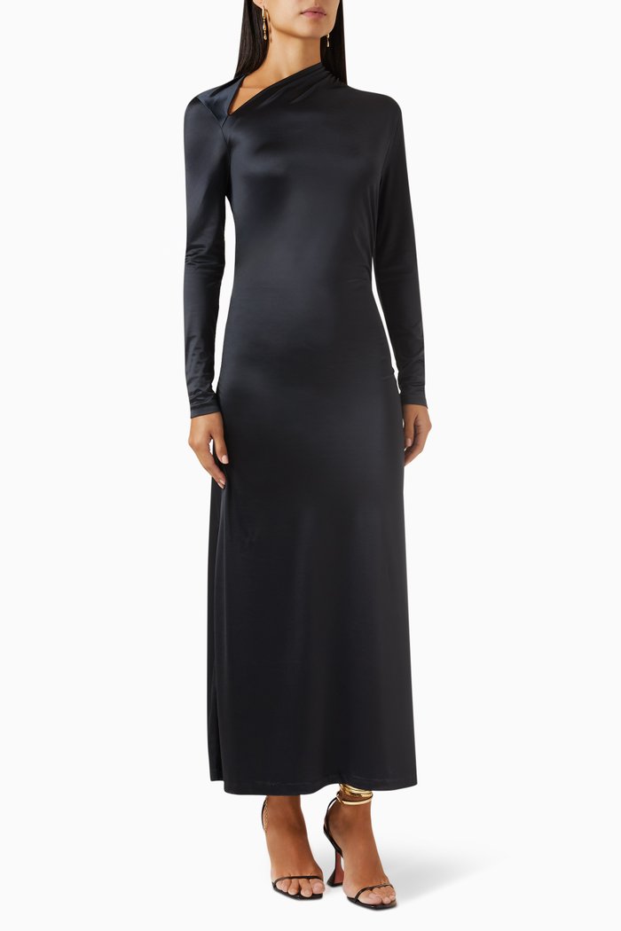

Monica Maxi Dress in Glossy Fabric, Black