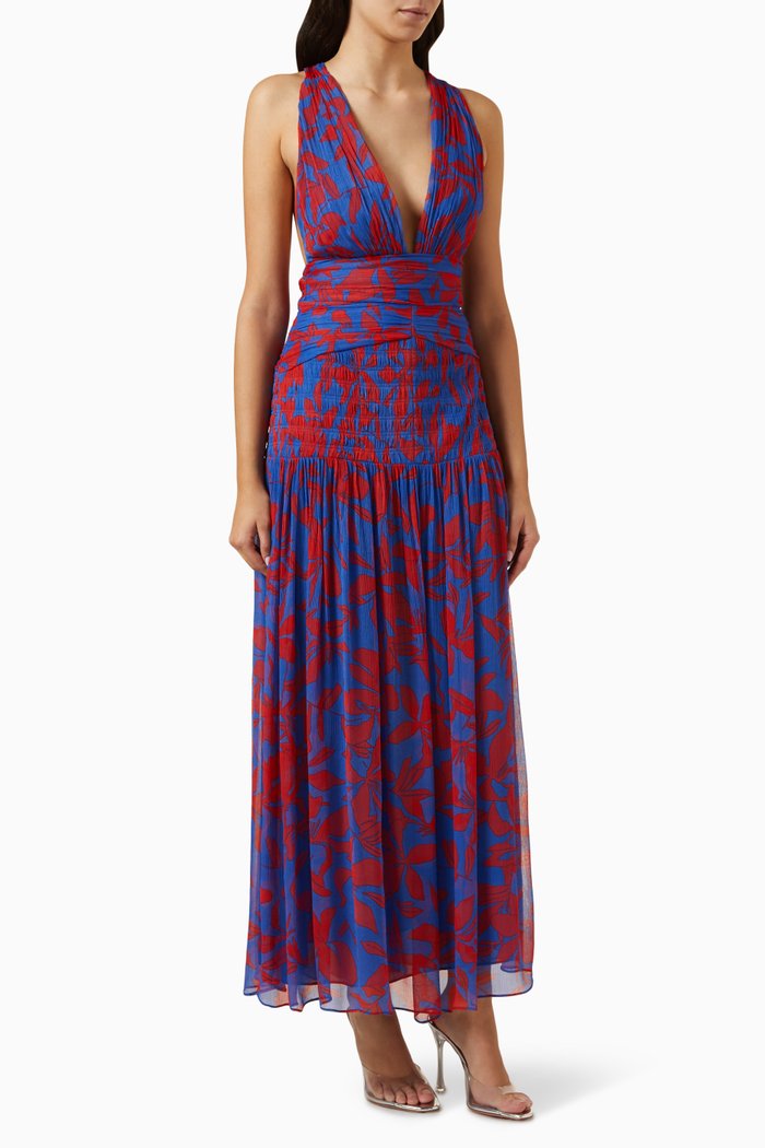 

Flore Plunged Tie Back Midi Dress, Blue