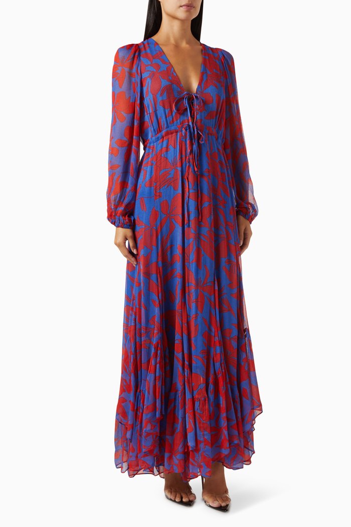Flore Lace Front Drawstring Maxi Dress, Blue