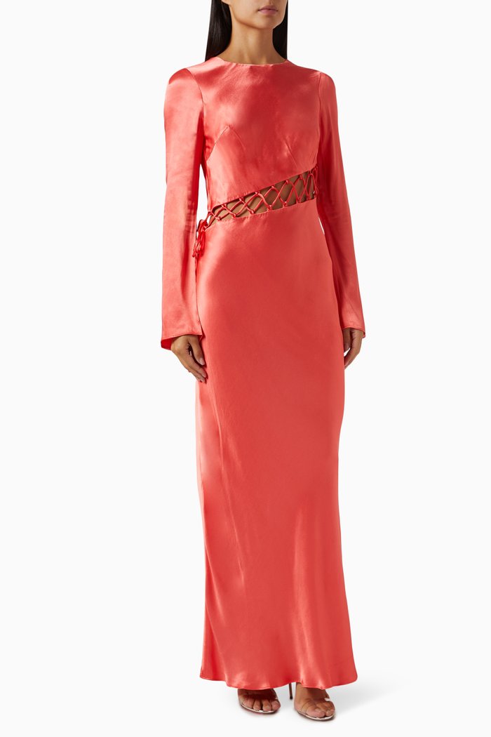 

Lydie Asymmetrical Lace Up Maxi Dress, Red