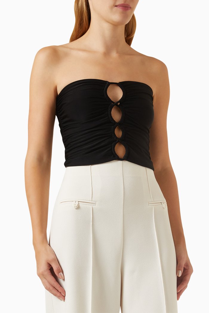 

Yvette Lace Up Strapless Top, Black